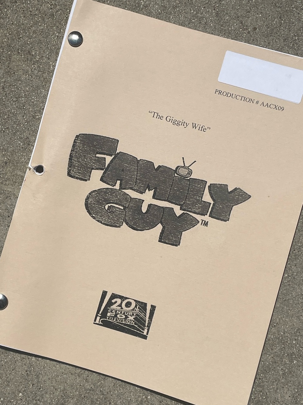 Family Guy 2011 Production Used Table Draft Script The Giggity Wife HARVARD EP!